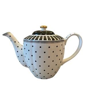 Grace Teaware Fine Porcelain Teapot Black Josephine Stripes and Dots Coffee Pot